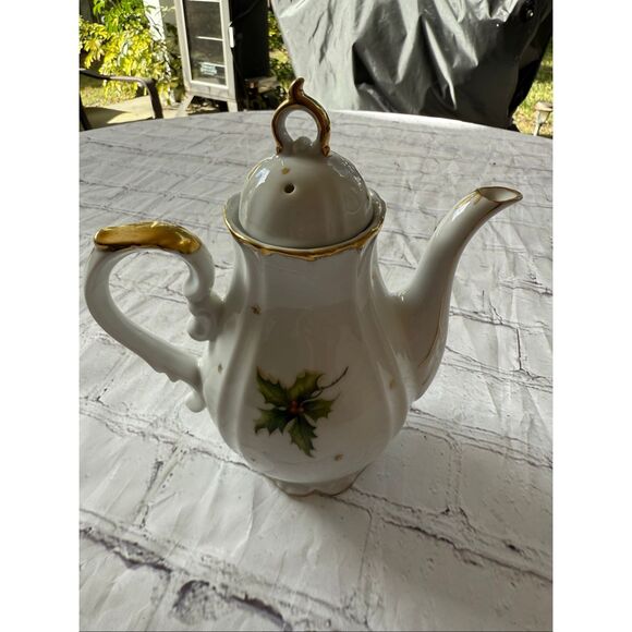Vintage Norcrest Fine China Merry Christmas Formal Teapot Holly Holiday Print - Picture 9 of 16